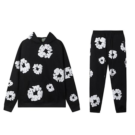 DENIM TEARS Kapok-skumtrykt sweatshirt med hætte og sweatpants i amerikansk par-stil, afslappet sæt, trendy herre-ins-FQ3-