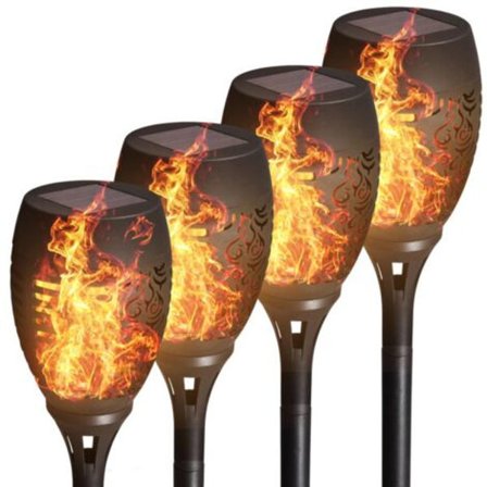 Sæt med 4 solcellelamper i LED-fakler til udendørs brug I IP44 I Automati