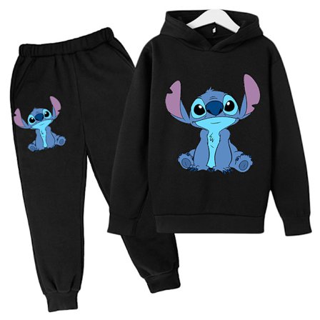 Lilo Stitch Træningsoverall til børn Hoodie Bukser Sæt Træningsoveraller Sort