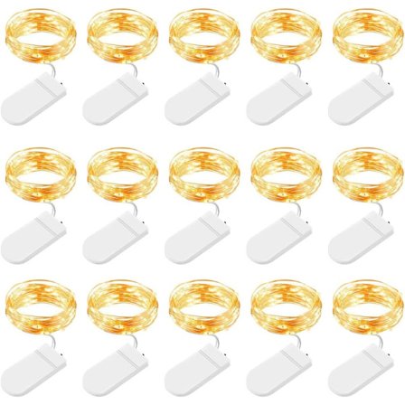 LED-slinga 15-pack, 2M 20 LED-ljusslingor batteridriven, koppartrådsljus (varmvit)