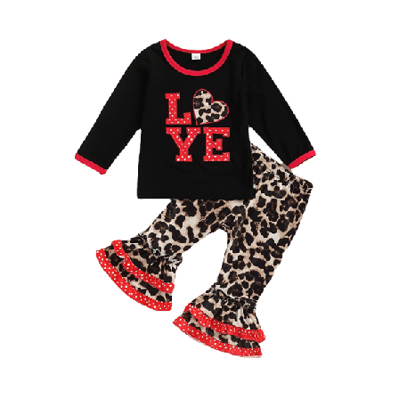 Barn Printed Elastisk Midja Set Långärmad 2 Delar Outfit