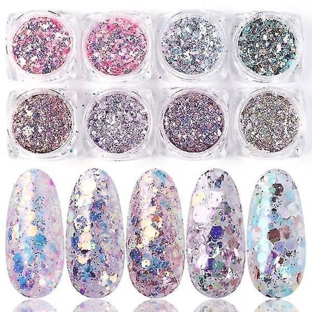 1506 08 Mix Glitter Nail Art Powder Flakes Set Holographic Sequins For Manicure