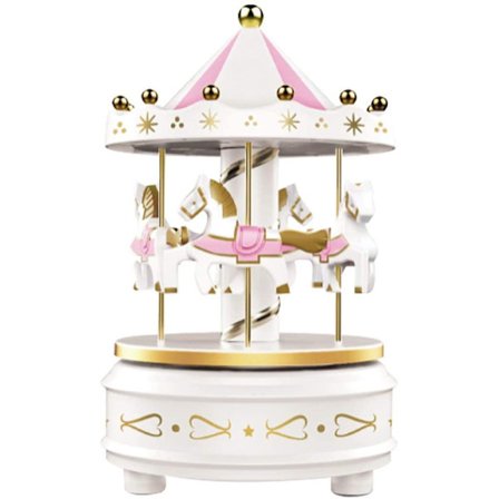 Karrusel Musikboks - Nem Drejning, Hvid - 4 Heste Klassisk Dekoration