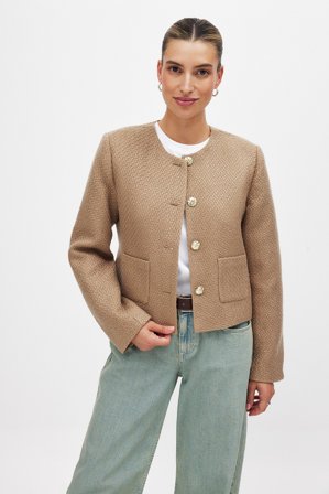 NA-KD Tweed Jacket - Letvægtsjakker - Beige - EU 38