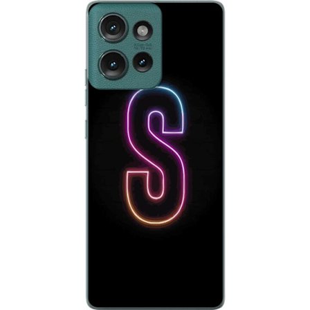 Kompatibel Mobilcover til Motorola Motorola Edge 50 Neonbogstav S i lyserød og blå toner mod en mørk baggrund, stilfuld bogstavkunst med retro-futu