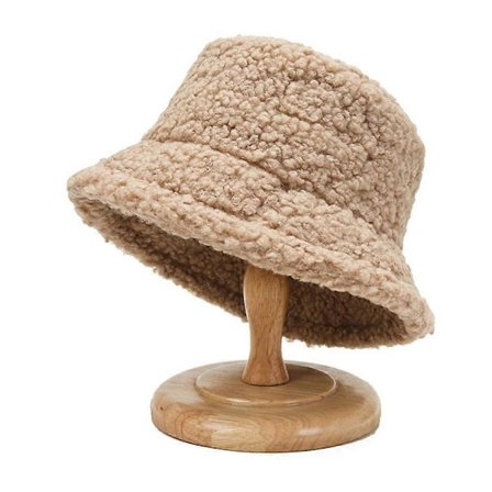 Dame Bucket Hat i Teddybjørn-Plys, Fluffy, Vintervarm, Kunstig Pels, Fiskehat