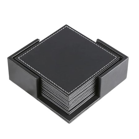 Sæt med 6 sorte læder coasters