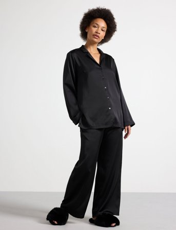 Lindex Pyjama Long Sleeve Satin - Black - XS