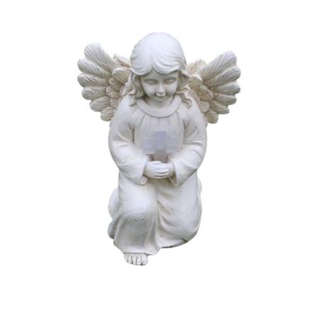Engel Have Statue Udendørs Dekoration, Solar Engel Have Figur Bøn Med Kors Vandtæt Harpiks Havekunst Dekoration Skulptur
