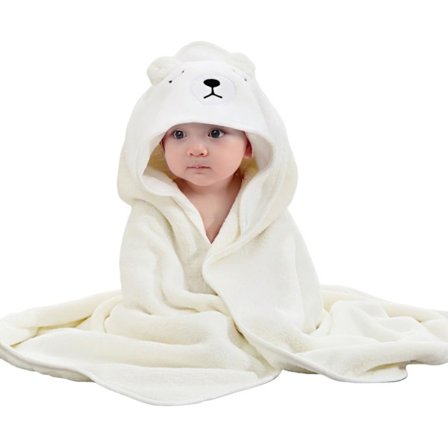 31 * 31 tommer Baby Badehåndklæder med Hætte, Håndklæder med Hætte til Småbørn 1-3, Toddler Pige Drenge Morgenkåbe, Baby Håndklæde, Hvid Bjørn