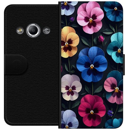 Kompatibel Tegnebogsetui til Samsung Galaxy Xcover 3 Dekorativt blomstermønster med farverige pensé-lignende blomster og mørk elegant baggrund