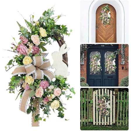 Pääoven pääsiäisseppele Bunny House -kyltti Puinen pupu Pääsiäiskyltti Pääsiäinen Ripustettava ovikoriste Dekoraatio Kukka Pääsiäisseppele Seinä 