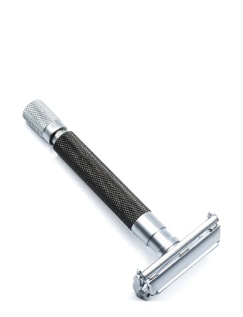 Parker 74R - Graphite - Satin Chrome Textured Heavy Weight Butterfly Open Safety Razor - Black - ONE SIZE
