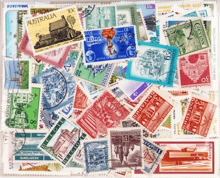 Bygninger - 250 forskellige stemplede frimærker