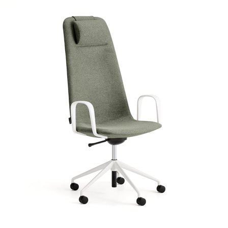 Chair LANGLEY, high seat, wheeled, armrests, white/green grey