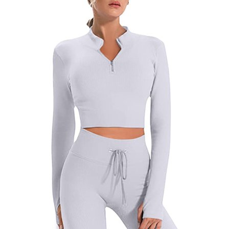 Gym-sæt til kvinder 2-delt træningstøj med lange ærmer og fuld lynlås C