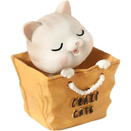 Miniatyrprydnader i harts för skrivbord, instrumentbräda i bilen, gungande katthuvudleksak, skrivbordsdekoration (grå)