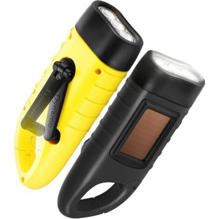 2 stk. solcelledrevet lommelygte håndsving genopladelig LED nødfakkel overlevelses lommelygte hurtigudløsning karabinhage dynamo lommelygte sort gul