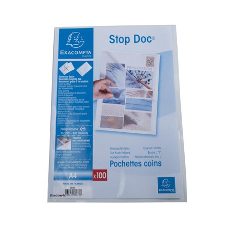 EXACOMPTA Aktmapp Stop Doc A4 0,11mm L-shape 100/fp - Lyreco - Kontorsmaterial - Mappar och plastfickor - Plastfickor - Öppen överkant