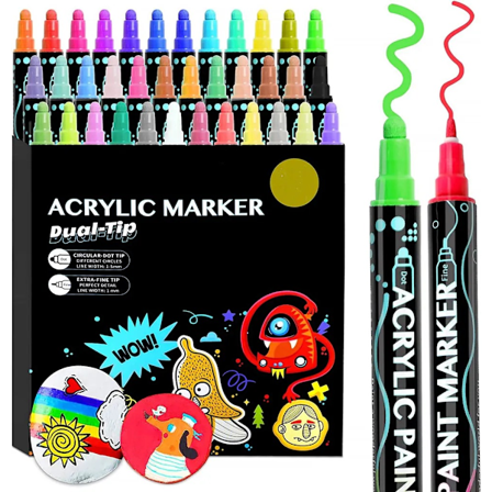 Akrylpenner for stein, 26 farger vanntette dobbelspissmarkører for papir, lerret, glass, keramikk, tre qd