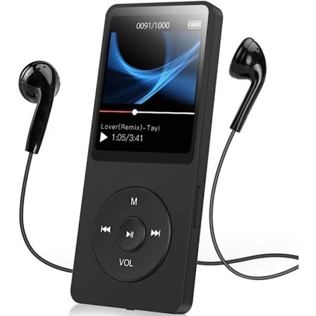 AGPTEK MP3-afspiller Bluetooth 5.0 Sport 32GB med 1,5 tommer TFT-skærm og hovedtelefoner