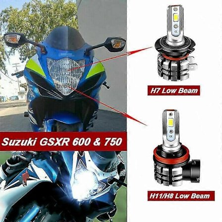 Utsøkt 2 stk Motorsykkel H11 H7 Led Lyspære For 2011-2020 Suzuki Gsxr 600 & 750 6000k Led Lyspærer Høy Lav Stråle Kit 9600lm