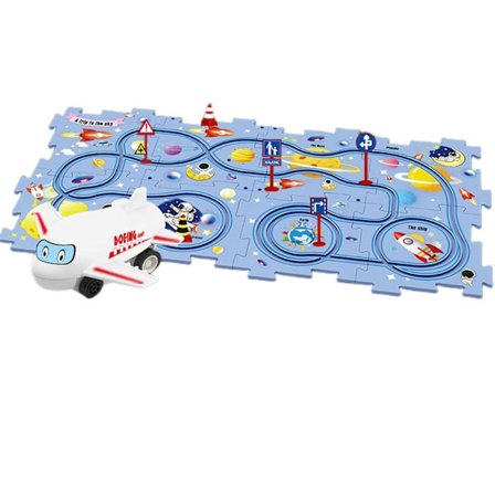Læringsrigt puslespil med biler og racerbane, batteridrevet legetøjsbil og puslespilsbræt