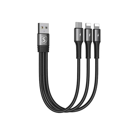 SiGN 3-in-1 Kabel Lightning, USB-C, 0.15m, 3.5A, 20W - Svart