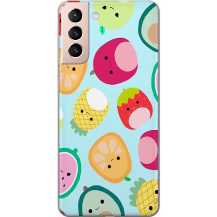 Kompatibelt Mobildeksel til Samsung Galaxy S21 Mønster av kawaii-frukter som jordbær sitron ananas og avocado på lyseblå bakgrunn