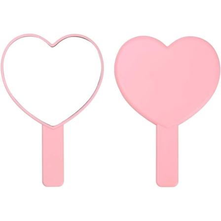 Hjerteformet rejse håndspejl, kosmetisk håndspejl med håndtag (Pink, 1 pakke)