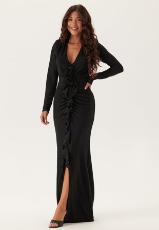 Bubbleroom Occasion - Sparkling Low V-neck Slit Gown - M