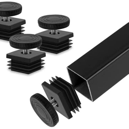 4 stk. Justerbare Nivelleringsføtter for Firkantrør, Møbelnivelleringssett for Firkantrør, 30 mm X 30 mm, Svart