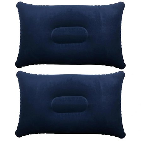 2 x Blue Inflatable Pillows for Camping Travel, Soft Blow Up - XF17-