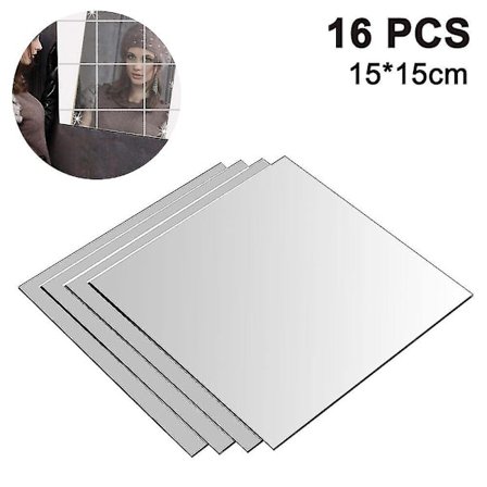 Veggspeil Speilfliser Selvklebende 15x15cm, Kvadratisk Speil