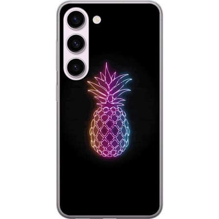 Kompatibelt Mobildeksel til Samsung Samsung Galaxy S23 Neonlysillustrasjon av ananas i fargerikt lys mot svart bakgrunn