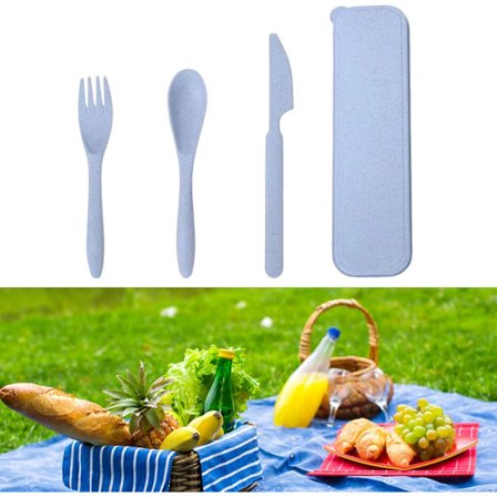 Bærbart Camping Bestik Sæt, Plastik Bestik Sæt, 3-delt Bærbart Camping Bestik Sæt, Rejsebestik med Æske, Genanvendeligt Camping Bestik Sæt