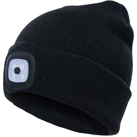 Mössa med LED-lampa, USB-uppladdningsbar LED-mössa med 3 lampor svart