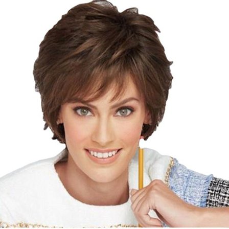 Eurooppalainen ja amerikkalainen naisten sekoitettu lyhyt ruskea kihara peruukki verkkoperuukkisetti