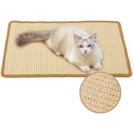 Kradsemåtte til katte, 60 x 40 cm, naturlig sisal, til vandrette gulve, beskytter sofaer og tæpper (ingen tape)