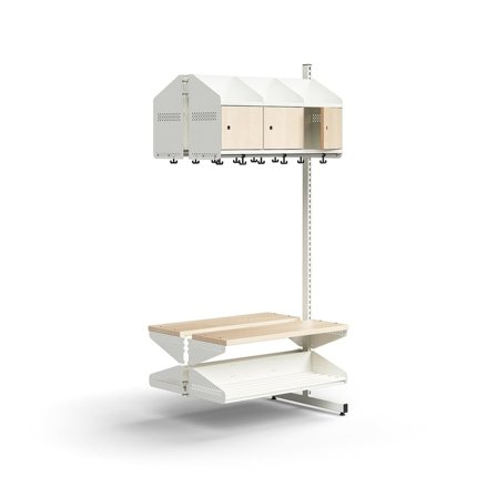 Garderobemodul ENTRY, påbygningssektion gulv, 6 trædøre, 1800x900x600 mm, hvid/birk