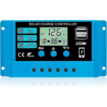 30A Lataussäädin 12V/24V Älykäs Aurinkopaneelin Lataussäädin LCD-näytöllä ja 5V/3A USB-portilla, Sopii Erilaisille Akutyypeille Eas