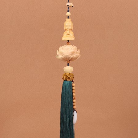 Bilhæng Dekorativ Håndskåret Lotus Bakspejl Hængende Ornament Bilstyl Tilbehør Til Held Og Lykke Avalokitesvara Blå