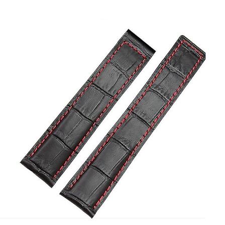 Ekte skinnarmbånd 19mm 20mm 22m for Tag Heuer klokkebånd herre armbåndsur tilbehør foldespenne skinnrem - svart rød svart black red no 20mm