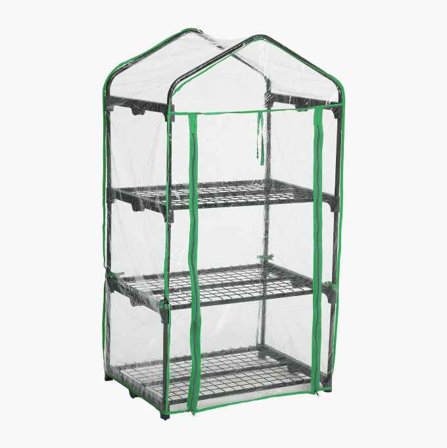 Biltema - Minidrivhus 69 x 49 cm, Ideell for Balkonger og Små Hager, Lakkert Stålrørramme, Gjennomsiktig Plastovertrekk, Enkel Montering uten Verktøy