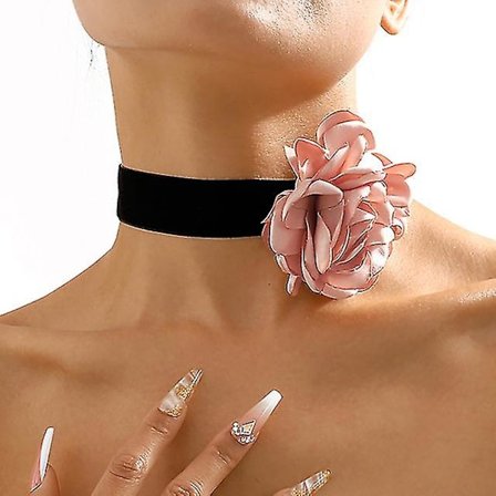 Ros Choker Gotisk Elegant Svart Spets Stor Blomma Halsband Kragekedja Armband För Kvinnor Bröllop Brud Temperament Halloween Mariage Smycken
