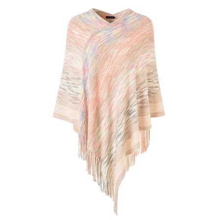 Stilfuld poncho til kvinder, blød og let strikket poncho-trøje med trendy frynser og flerfarvet garn