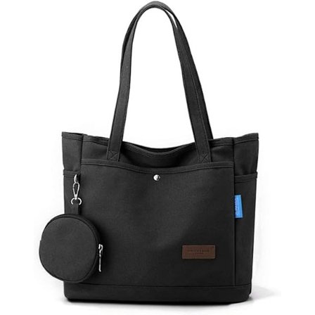 Stor damehåndtaske, damehåndtaske, shoppingtaske med møntpung, skuldertaske med lynlås, dagtaske i lærred