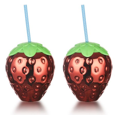 2 stycken Jordgubbsformad Moscow Mule Mugg Cocktail Koppar 590ml Kaffe Mjölk Kopp Dryckesartiklar med Lock Sugrör Bar Tillbehör