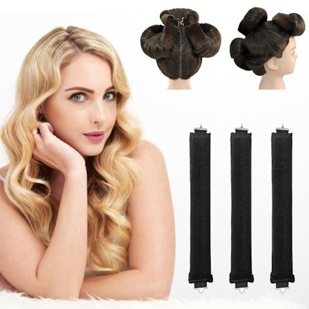 3 st Värmelösa Lockrullar för Natten, Mjuka Flanellrullar med Krok, Värmefri Hårlockning, Sov-I-Lockar för Friska Lockar