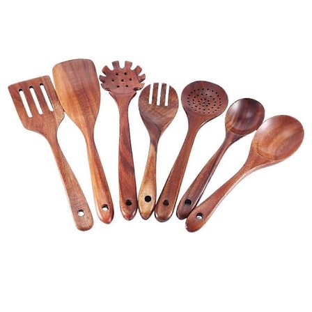 Puiset keittiövälineet, 7 kpl puisia lusikoita ja lastoja ruoanlaittoon, keittiövälineet keittiöön D